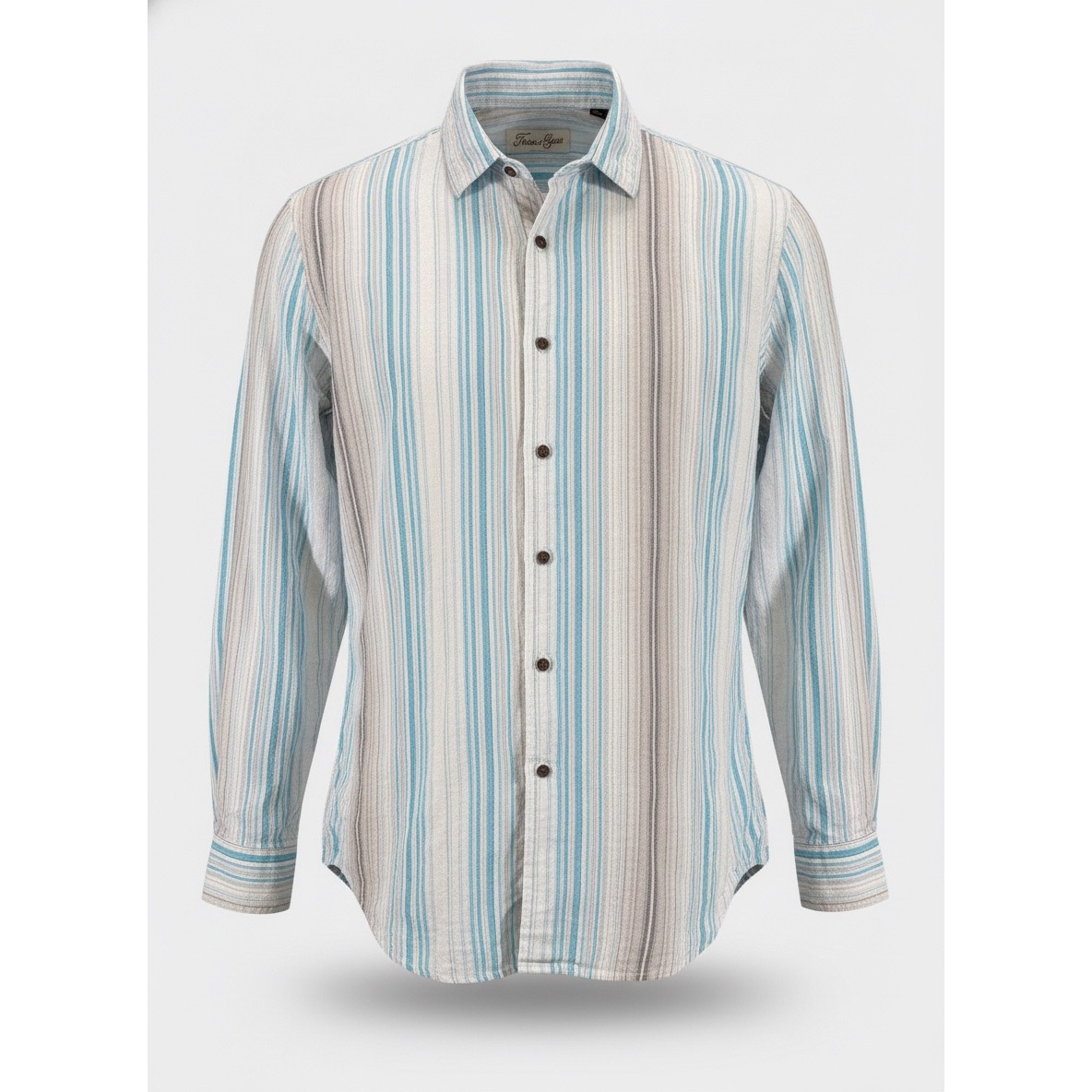 Tasso Elba Mens Blue Tan Striped Long Sleeve Button Down Shirt Casual Xl
